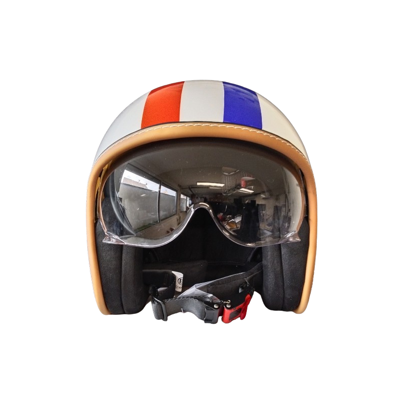 Tri Color Jet Casco Jet France Tricolor Glossy Retro / Vintage Approved - Chebco
