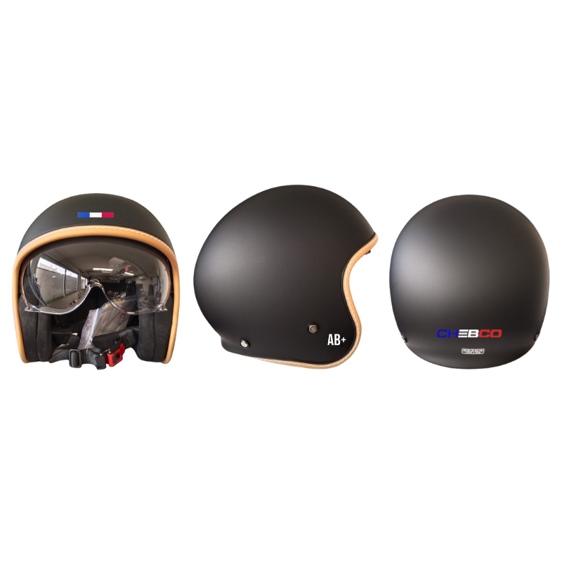 Retro / vintage approved Jet helmet in matt black